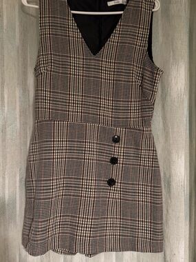 twik Plaid V-Neck Sleeveless Mini Dress in Brown and Black